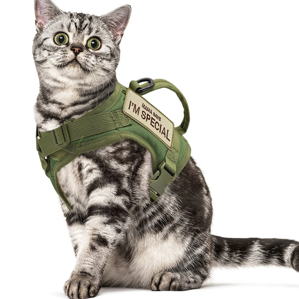 Nylon Katzen geschirr Weste mit 2 Aufkleber militärische taktische Katzen geschirr mit Griff Katzen kleine Hunde Haustier Training Walking Chihuahua