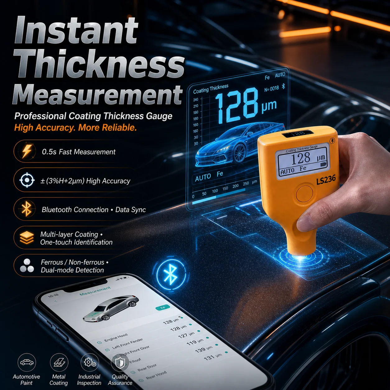 Paint Thickness Gauge - Medidor de Espessura de Revestimento Bluetooth