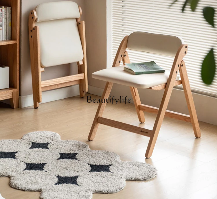 

Solid Wood Dining Chair Oak Leisure Backrest Soft Cushion Home Use Natural Wood Folding Chair