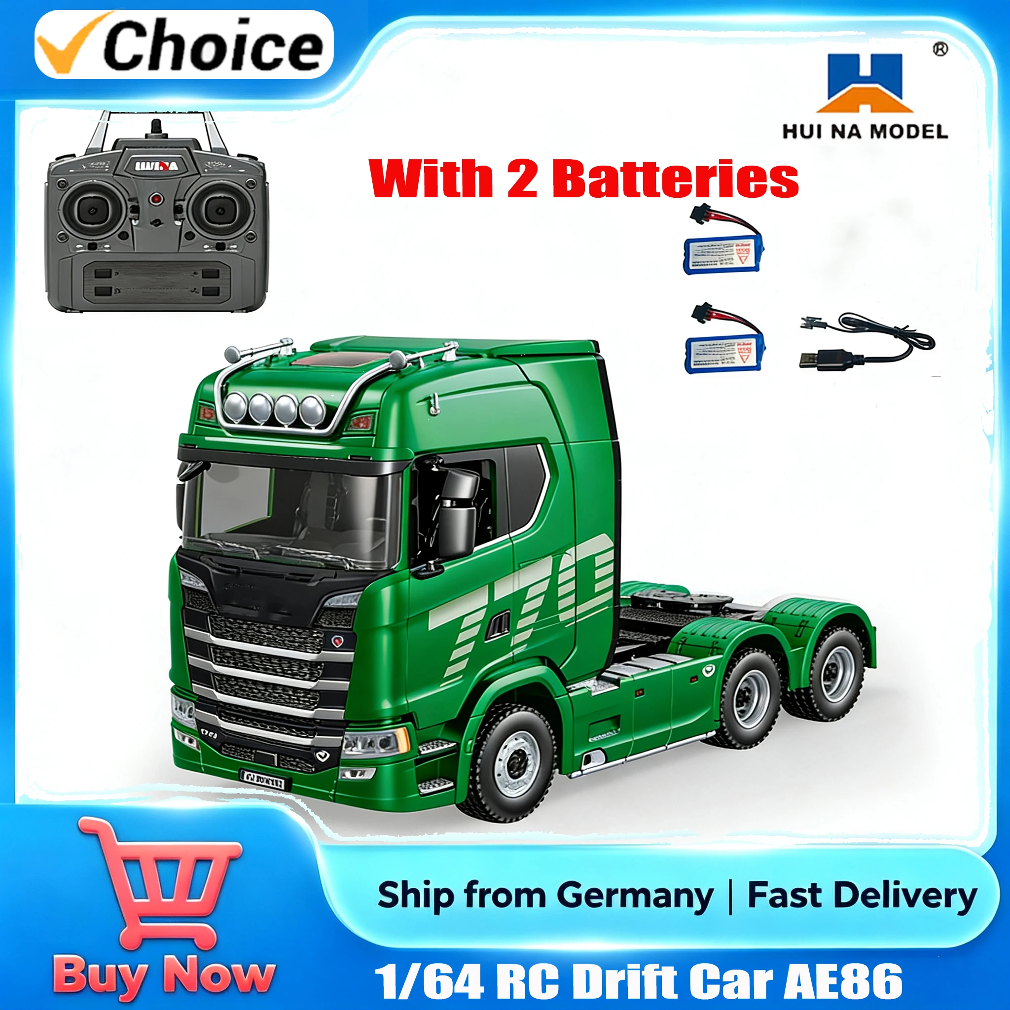 Image of HUINA 1501 770S 1/18 19CH 2.4G RC Legierungs-Traktor-LKW Baustellenanhänger-LKW mit Licht und Ton Spielzeug für Jungen Erwachsene Geschenke Weihnachtsgeschenk Kinder Indoor Outdoor Spielzeug Versand