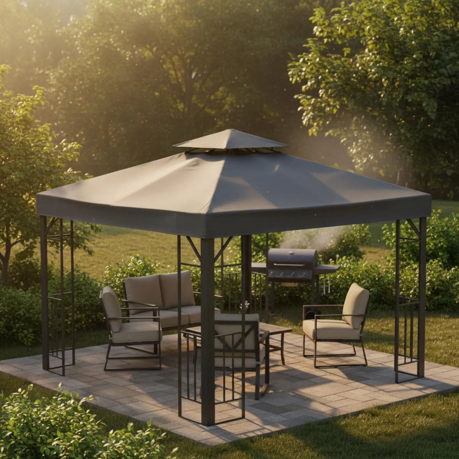 

Replacement Gazebo Cover Waterproof Double Tier Cover Top Gazebo Roof Cover Sturdy Duty 420D Material for Patio