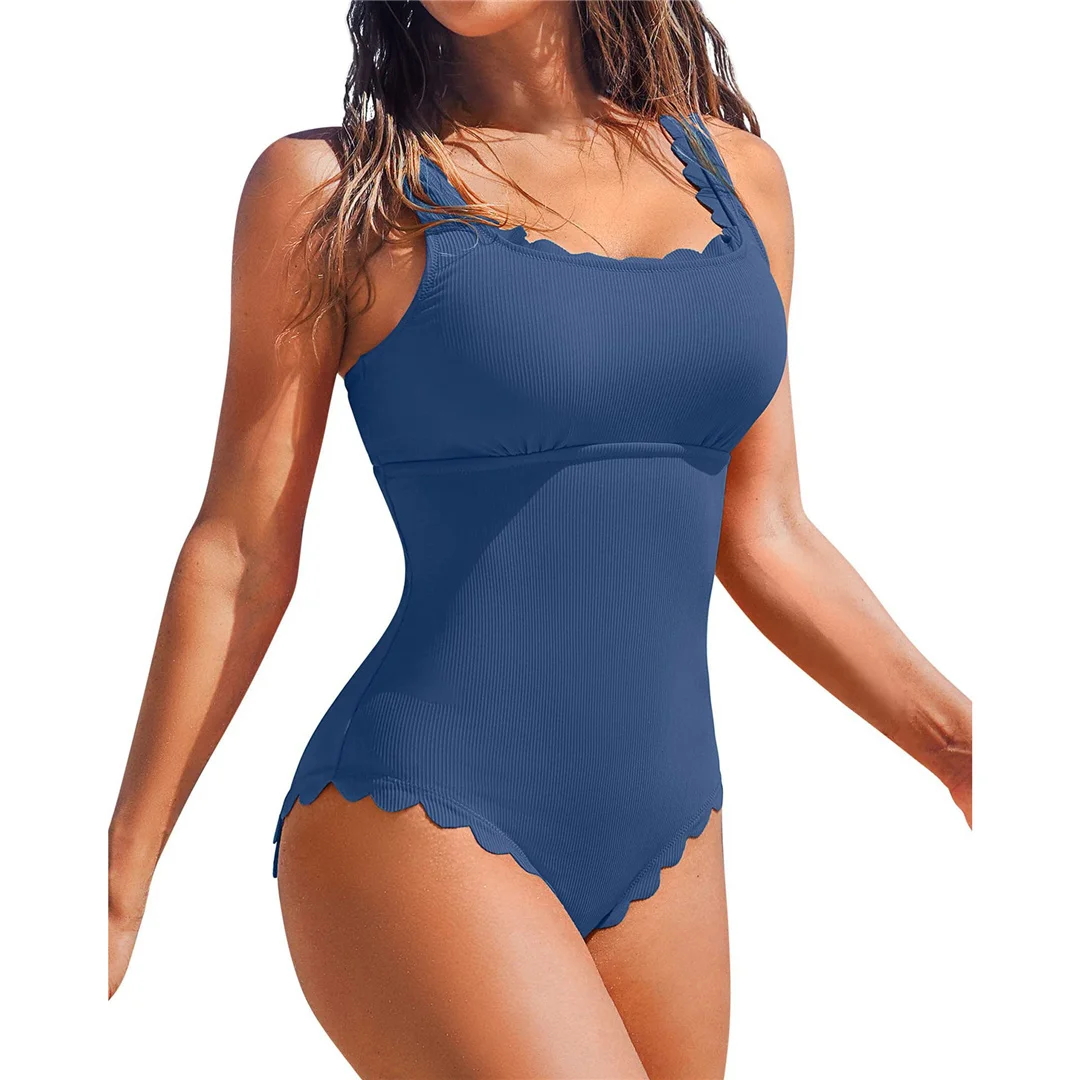 S - XXL, 11 Farben, gerippter, geraffter Damen-Badeanzug, einteiliger Badeanzug, rückenfreier, hoch geschnittener Badeanzug, Badebekleidung, Modell V7097. – Detail 5