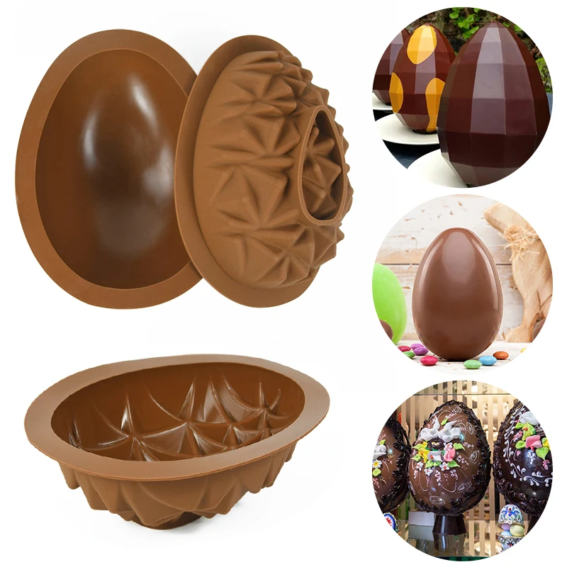 Moldes grandes de silicona para huevos de Pascua, moldes 3D para Chocolate, decoración para Mousse, pastel y postre