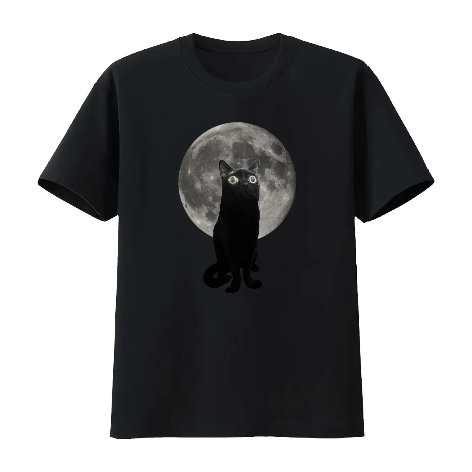 Jinx The Cat Moon T-Shirt Summer Casual Cotton Tee Oversized Streetwear Tops Vintage Graphic Print Loose Fit Short Sleeve