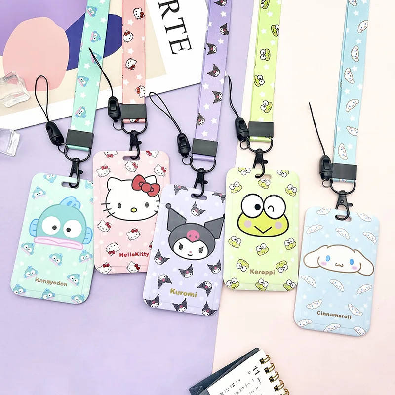 8 Colors Sanrio Kitty Kuromi Lanyard Credit Card ID Holder Bag Student Unisex Bank Bus Business Entrance Card Cover Badge