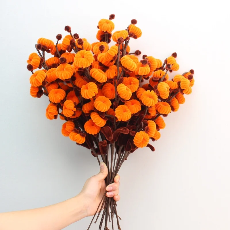 5 pcs / lot DIY handmade pipe cleaners Gold persimmon flower bouquet finished Handmade Christmas‘ Day Gifts Home Direction