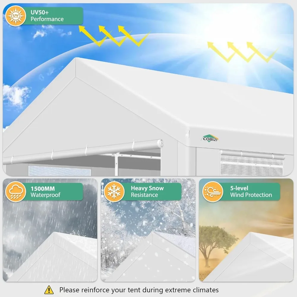 Car Ports 12x20 Heavy Duty Portable Garage, Upgraded Canopy with Removable Sidewalls, Ventilated Windows & Built-in Sandbags, W