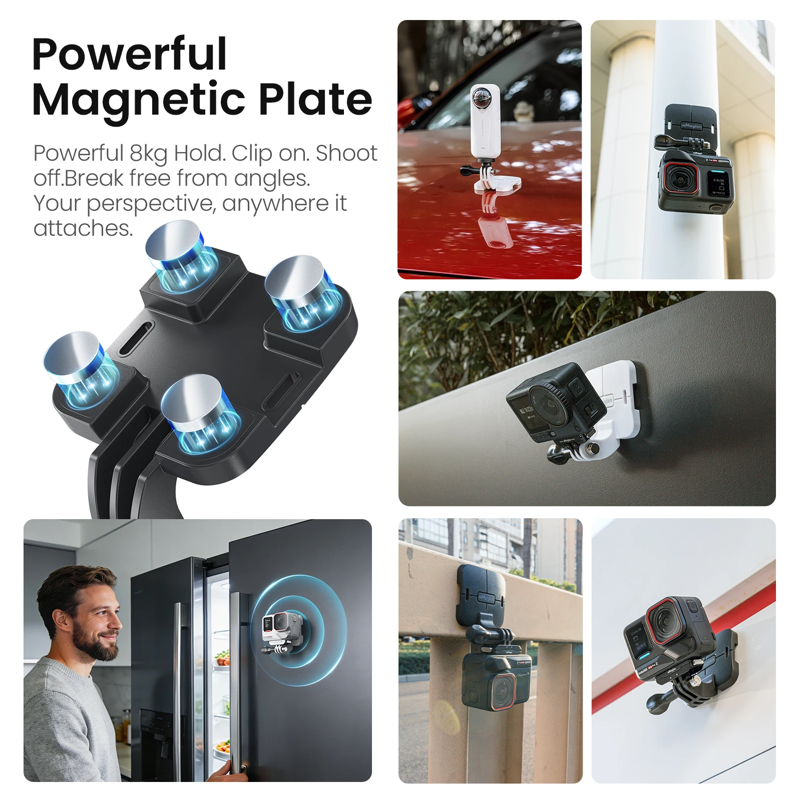 aMagisn Niewidoczny magnetyczny uchwyt na szyję POV uchwyt do kamery bez użycia rąk dla Gopro Hero 13 12 DJI Action 6 5Pro 4P Insta360 X6 Acepro — zdjęcie produktu 3