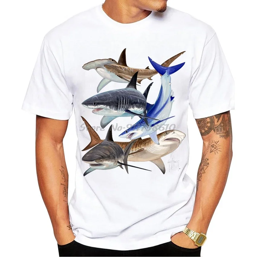 

New Men Tshirt Short Sleeve Funny Sea Life Art Save The Sharks Whale Design T-Shirt Cute Ocean Animal Print Boy Casual Tops