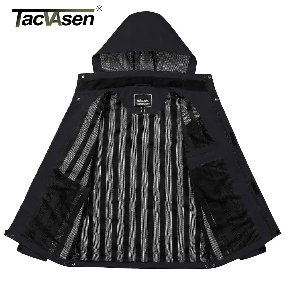 TACVASEN Waterproof Lightweight Jackets Men\'s Multi-Pockets Mesh Lined Outdoor Fishing Hiking Jacket Rain Coat Male Windbreaker