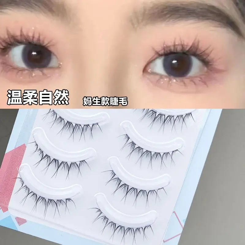 5 Pairs Natural Manga False Lashes Fishtail Strip Lashes Soft Comfortable Thin Transparent Stem Little Devil  Korean Makeup