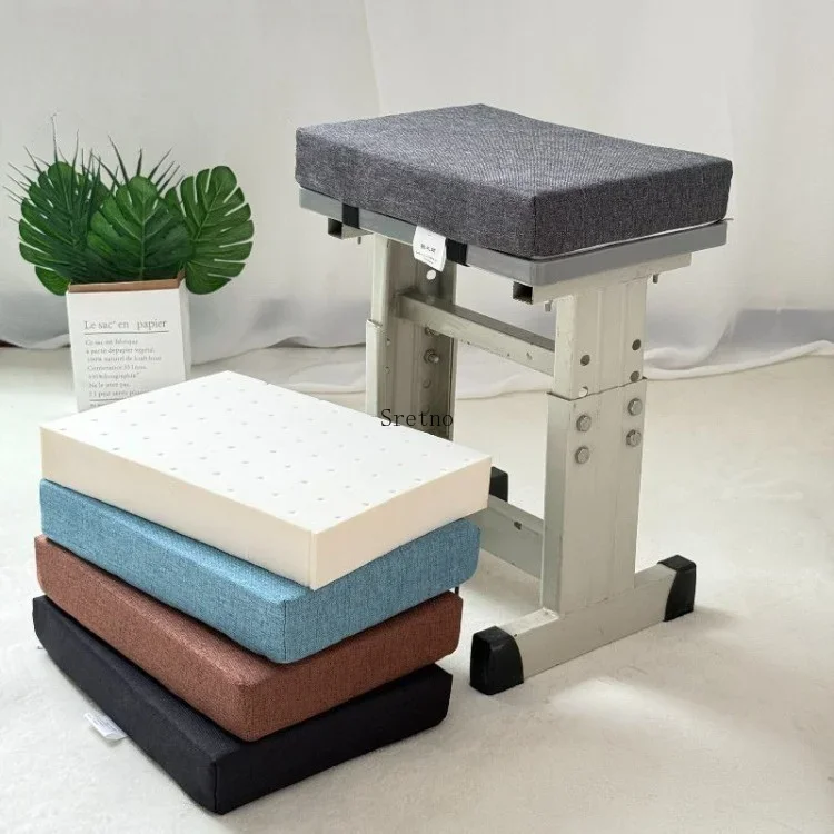 Student Bench Cushion Natural Latex Breathable Pad High 7.5cm, Comfortable for Extended Sitting with Linen-Cotton Cushion Cover