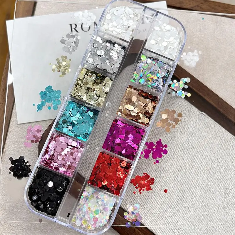 12 Grids Nail Art Mini Sequins Round Spliced Flowers Glitter Multicolor for Salon Home DIY Nail Design Creation
