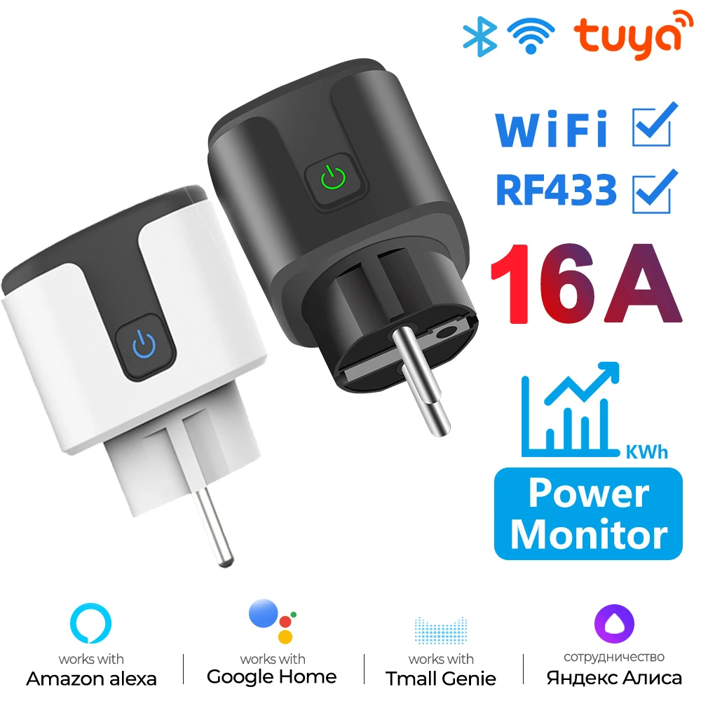 WiFi EU Smart Socket Plug With tuya app Outlet 20A Adapter Power Monitor Wireless Remote Control APP For Google Home Alexa