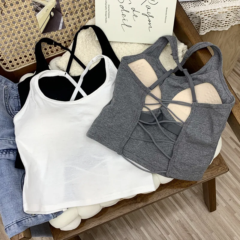 Early Spring Outer Wear Wrap-around Cami Women clothes Short With Chest Pad One-Piece Bra Inner wear Bottoming Shirt Top Tide