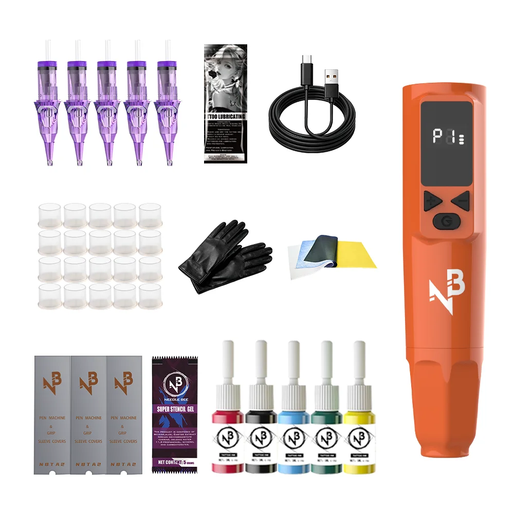 

Wireless Rotary Tattoo Machine Kit Built-In 1100Mah Power Supply Complete Tattoo Pen Set with 10Pcs Cartridge Needles 7 Bottles Pigment Tattoo Supplies for Beginner Artist