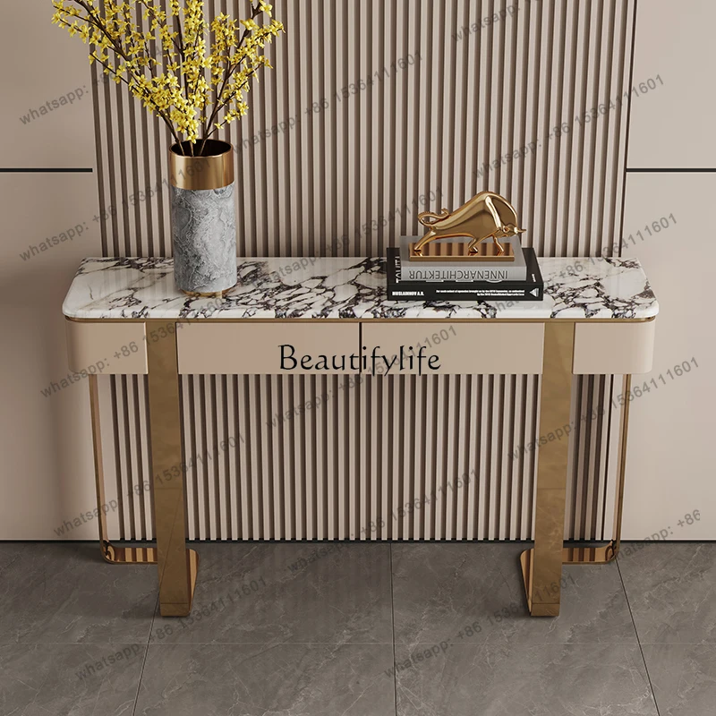 

D25Foyer light luxury entrance table luxury stone natural marble villa living room entrance cabinet decorative end view table
