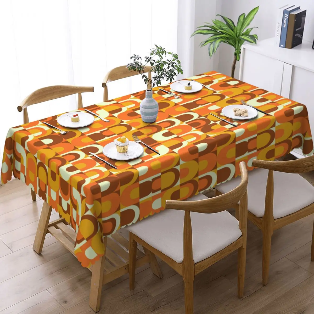 Rectangular 70s Pattern Retro Inustrial In Orange And Brown Tones Table Cloth Waterproof Tablecloth Outdoor 45\