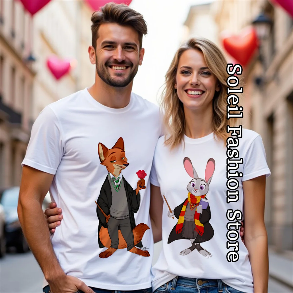 Zootopia Nick Judy Cotton T-Shirt Women Men Cartoon Tops Tees Couple Trendy Clothes Fashion Outfit Valentine's Day Streetwear