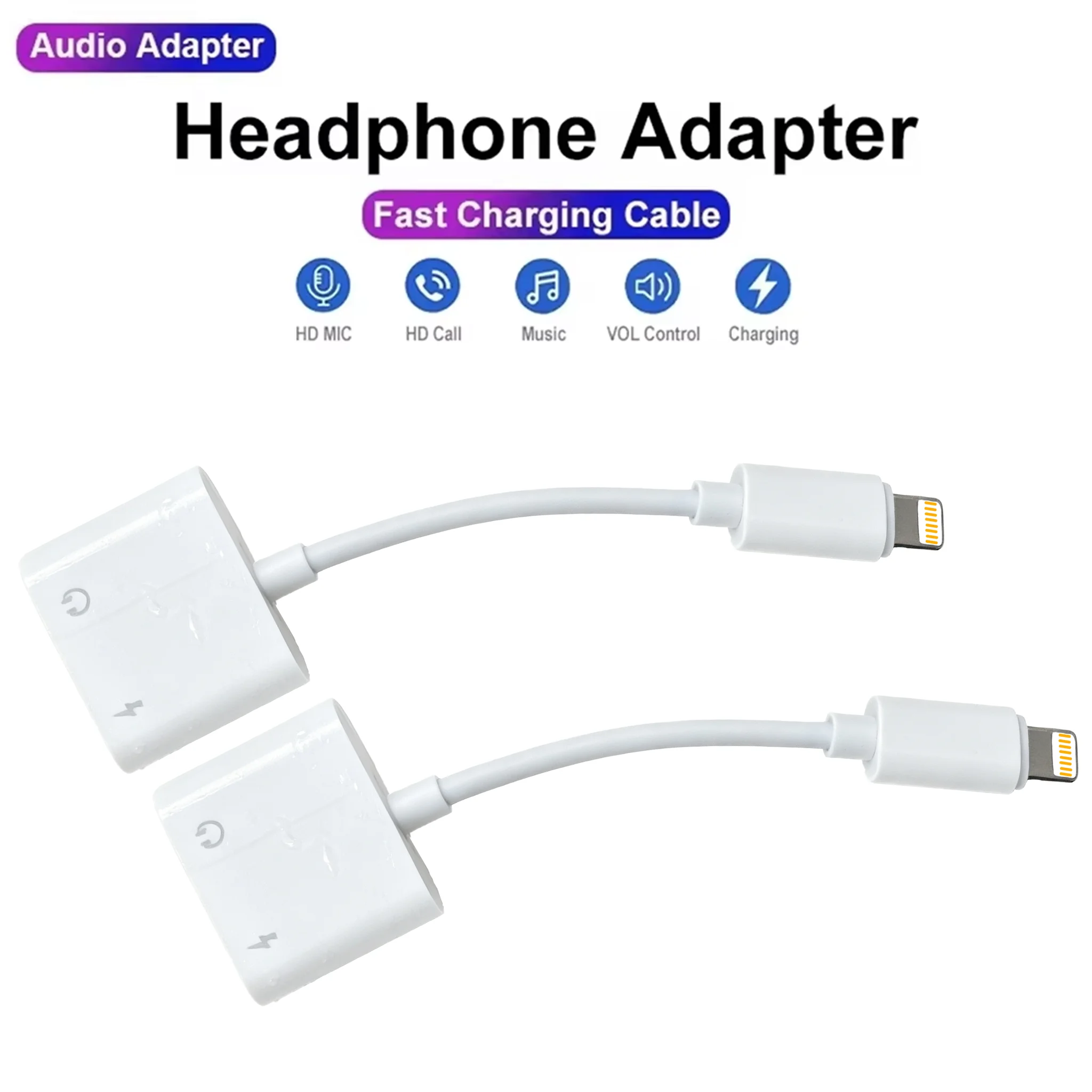 2 In 1 L to 3.5mm Jack Audio Aux Charging Cable  Headphones Adapter For iPhone 14 13 12 Pro Max XR XS 8 Plus 7 Mini For iPad