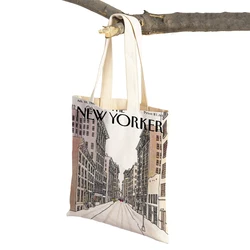 New Yorker Christmas Women Shopper Bags Supermarket Tote Lady Handbag Both Sides Reusable Foldable Casual Canvas Shopping Bag