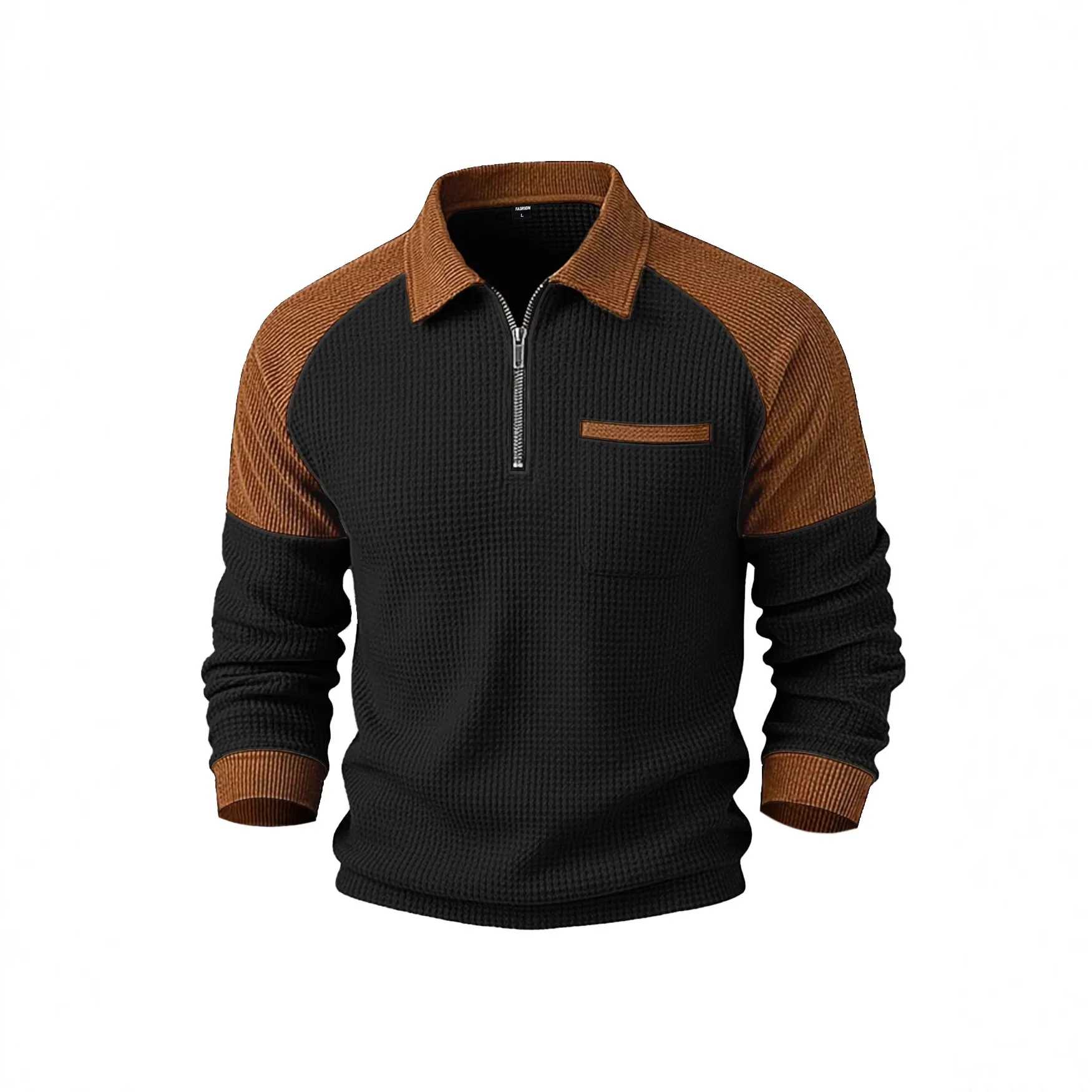 Men's Spring Waffle Collar Half-Zip Pullover Casual Hoodie New Style Comfortable Fit Hoodie for Men