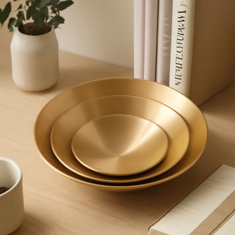 

‌Viral Ins Gold Fruit Bowl - Heavy-Duty 304 Steel Salad Tray, Double-Layer Anti-Slip Base for Kitchen & Restaurant Use