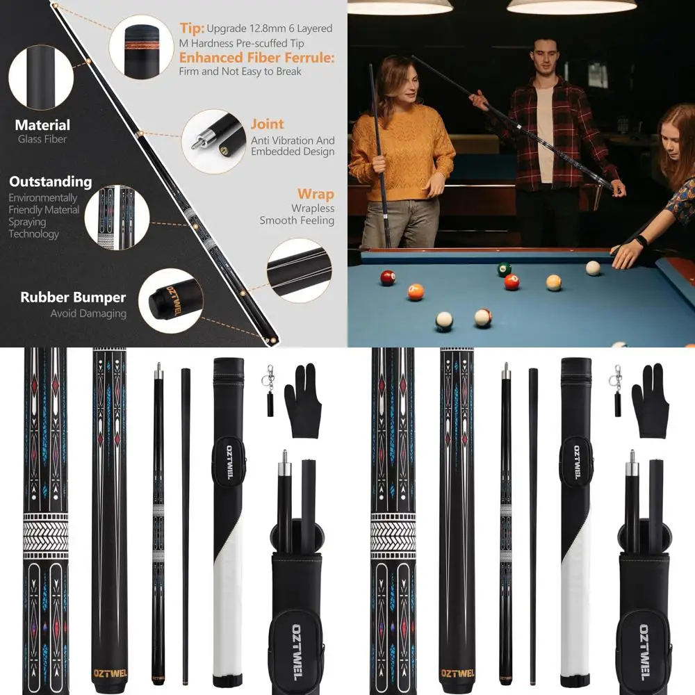 

Professional 58 Glass Fiber Pool Cue with Case, Gloves & Accessories