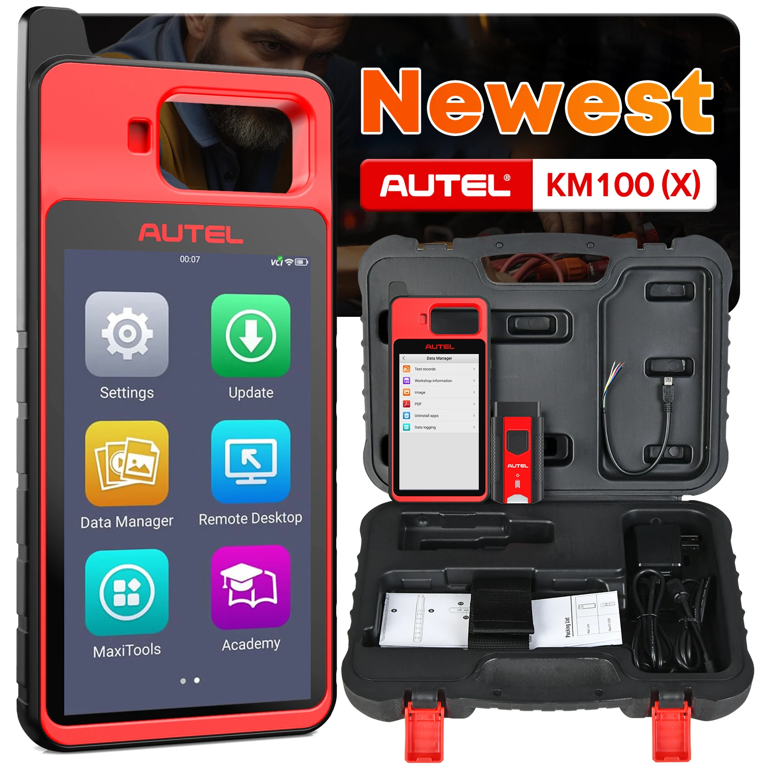 Autel MaxiIM KM100(X) KM100E Outil de diagnostic automobile sans fil pour la programmation de clés, l'immobilisation et la génération de clés en 60 secondes, lecture/édition/clonage de puces IMMO, mises à jour gratuites à vie, lecture/édition/clone de VIN automatique et VIN par scan, Android 9.0 2+64GB 5.5 pouces
