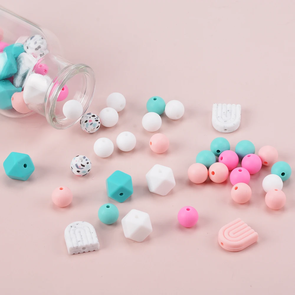 LOFCA Hexagonal arch round loose silicone beads for silicone necklaces DIY silicone teething necklaces silicone beads BPA free