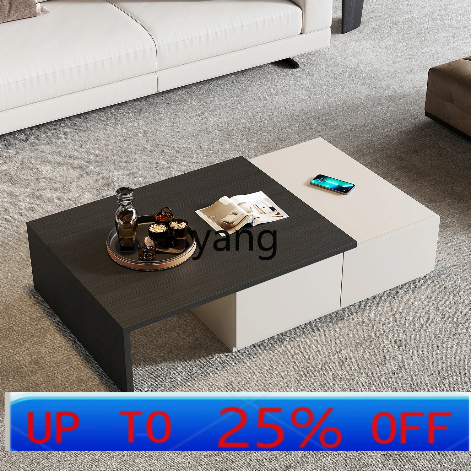 LH cream style solid wood coffee table living room home light luxury high sense retractable tea table