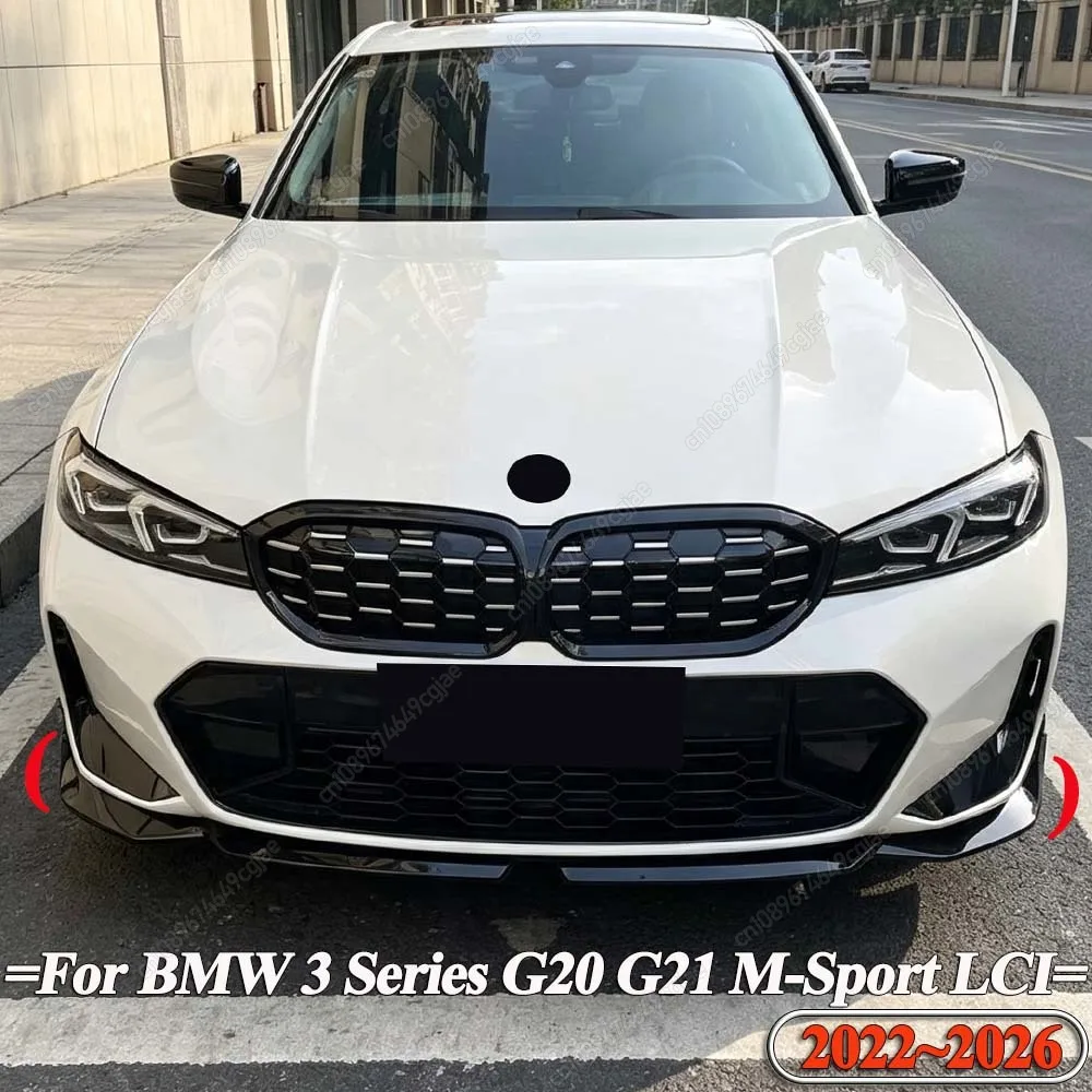 Frontstoßstangen-Splitter-Lippen-Spoiler-Diffusor aus glänzend schwarzem ABS für BMW G20 G21 M-Sport 320i 325i 330i 320d M340i LCI 2022-2026