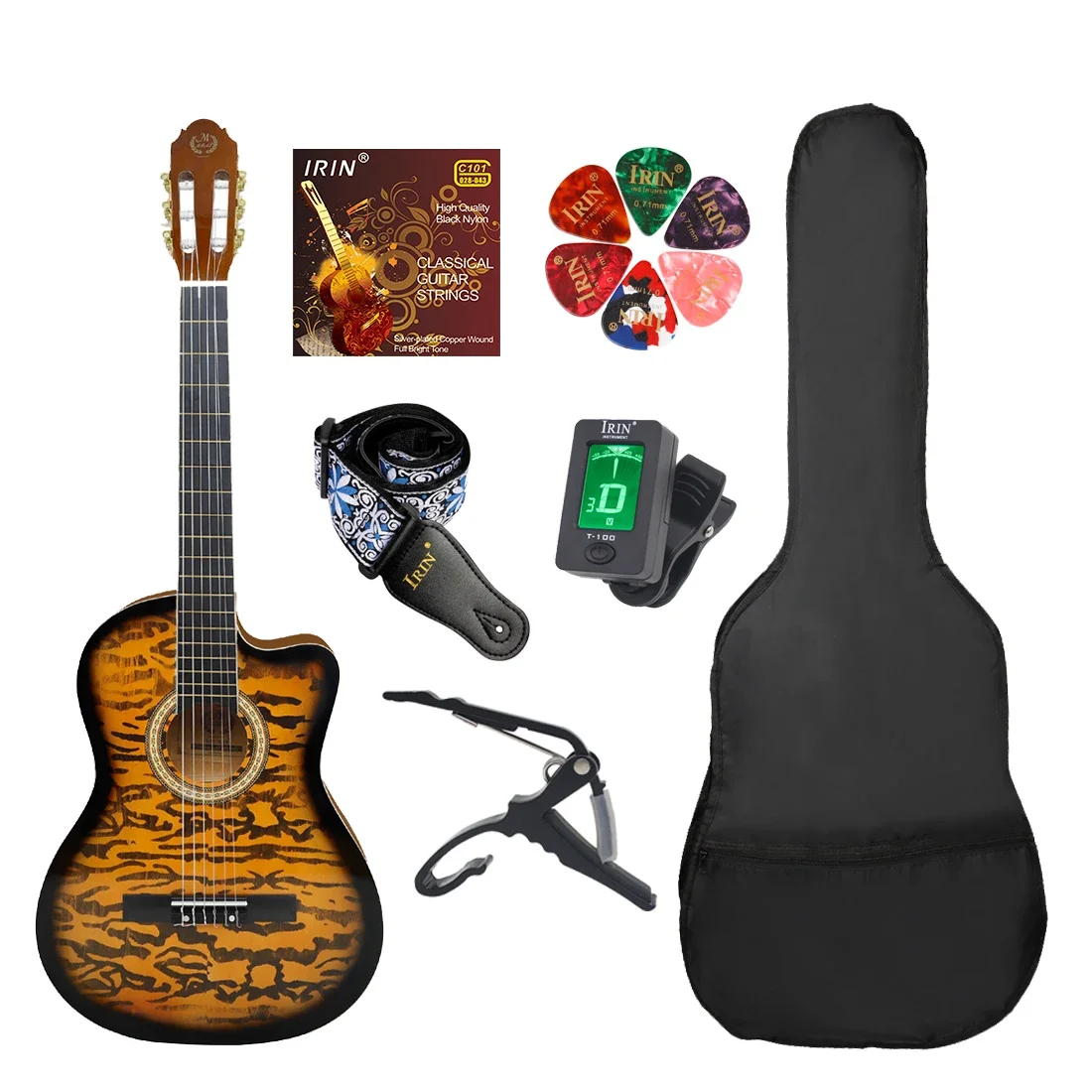 M MBAT 39 Inch Classical Guitar 19 Frets Spruce Panels Acoustic Guitar Set with Case Guitar Accessories for Beginners Practice