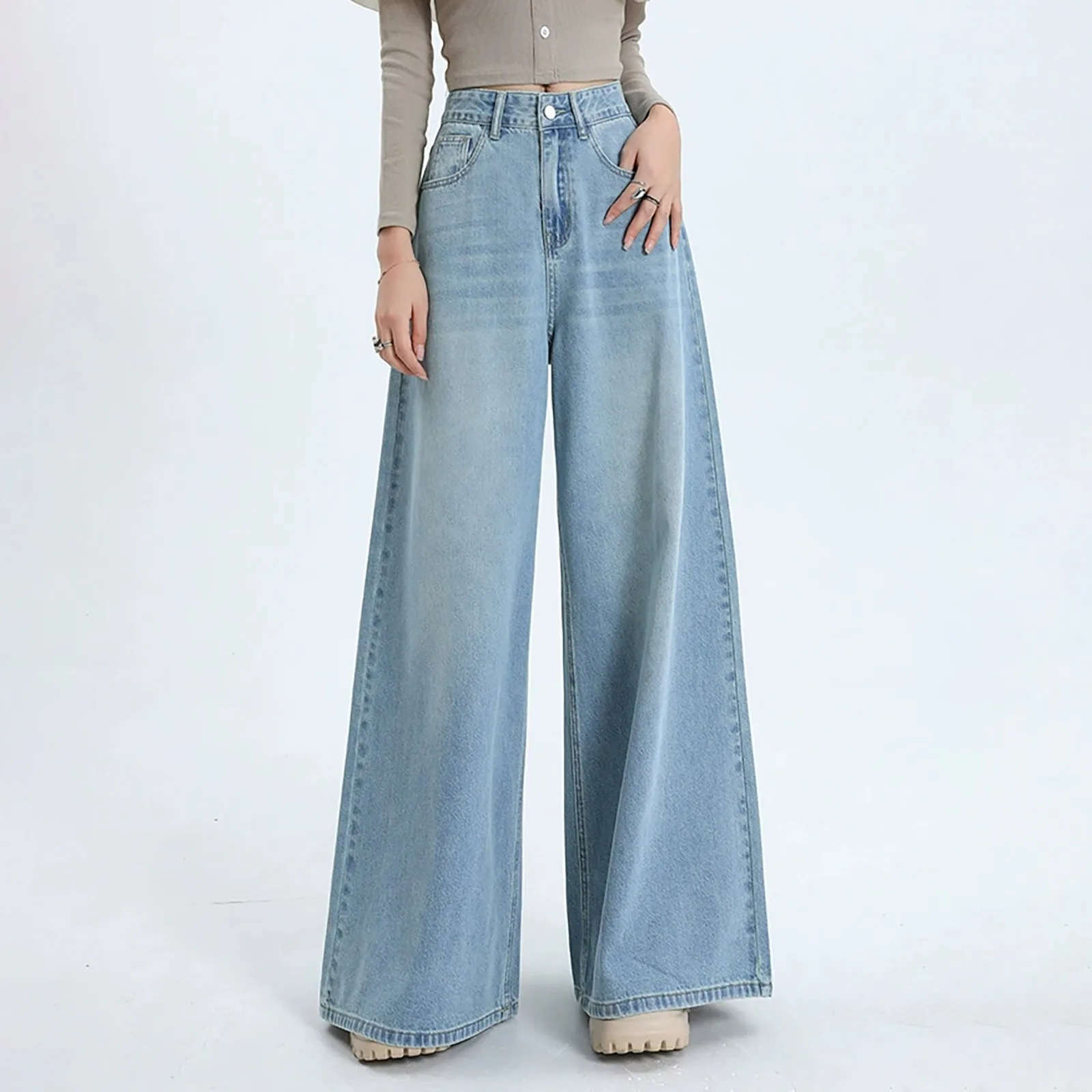 

2025 Vintage Women Wide Leg Jeans Harajuku Baggy Denim Trousers Oversized Grunge Streetwear Y2k American Retro Denim Trouser