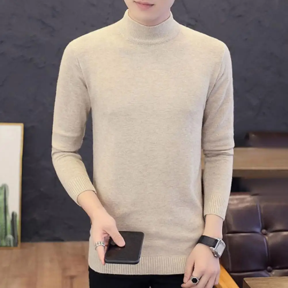 Half-high Collar Sweater Men's Half-high Collar Knit Sweater with Plush Lining Slim Fit Design for Fall Winter Daily Wear Slim