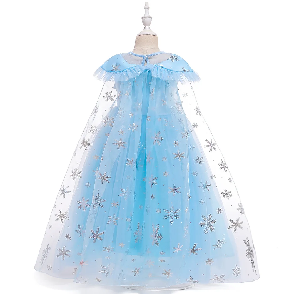 Lantejoula feminino Elsa Princesa Vestido com Manto, Malha vestido de baile, Roupas de Carnaval, Cosplay infantil, Rainha da Neve Traje, Vestir