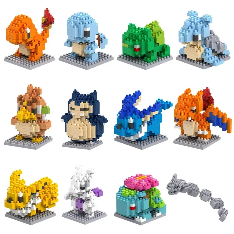 66pcs Pokemon Small Building Nanoblock Cartoon Pikachu Animal Model Education Game Graphics Pokemon Toys For Kids Birthday