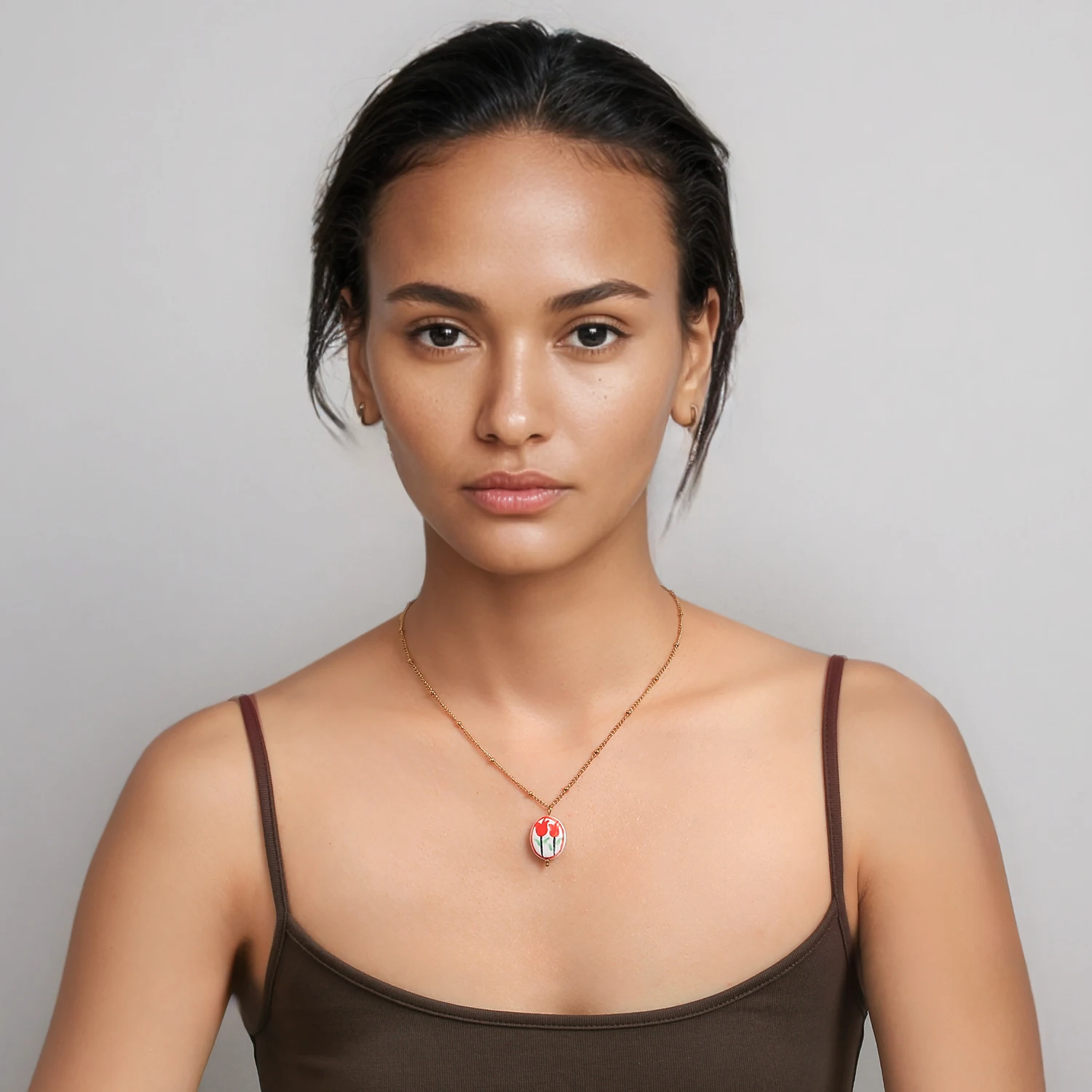 Detachable Flower Ceramic Pendant Necklace for Women - 18K Gold Plated Stainless Steel Chain - 2 in 1 Multiway Jewelry