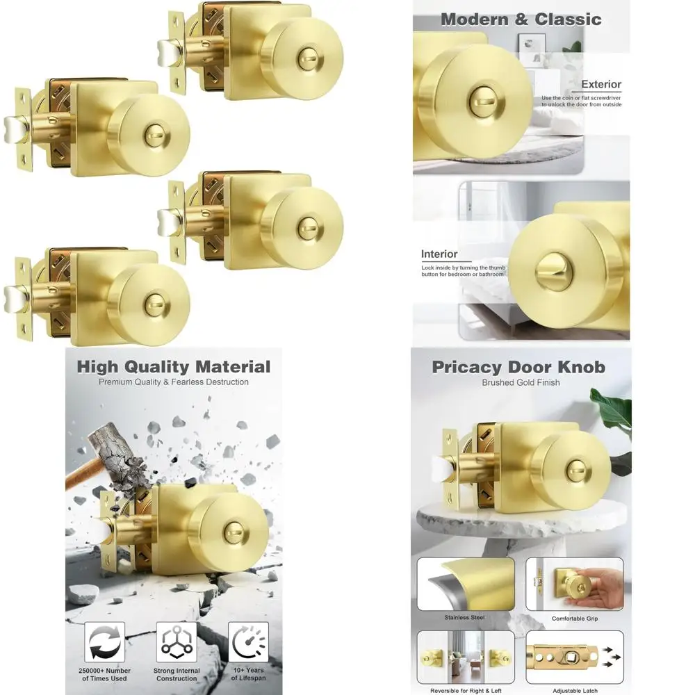 مقابض الأبواب الداخلية بدون مفتاح، 4 عبوات من مقابض أبواب الخصوصية، قاعدة مربعة كلاسيكية لغرفة النوم والحمام، نعل دخول آمن بدون مفتاح #1
