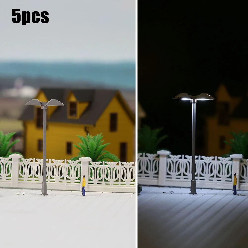 5pcs Model Railway Lights Lattice Mast Light Track 1: 200-220 Kit Platform Light LED Diy Lamppost Landscape Layout Train Layout