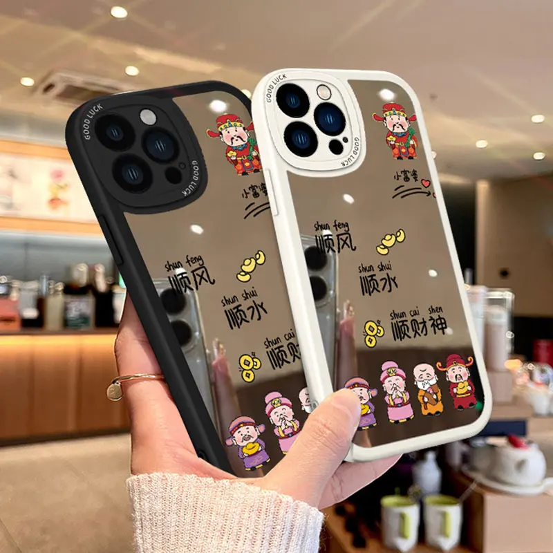 

Мягкий силиконовый чехол из ТПУ с зеркалом и мультяшным рисунком для iPhone 17, Pro max 16 Plus 16, 13, 12, 11 Xsmax Xr, задняя крышка для пары с защитой от падения