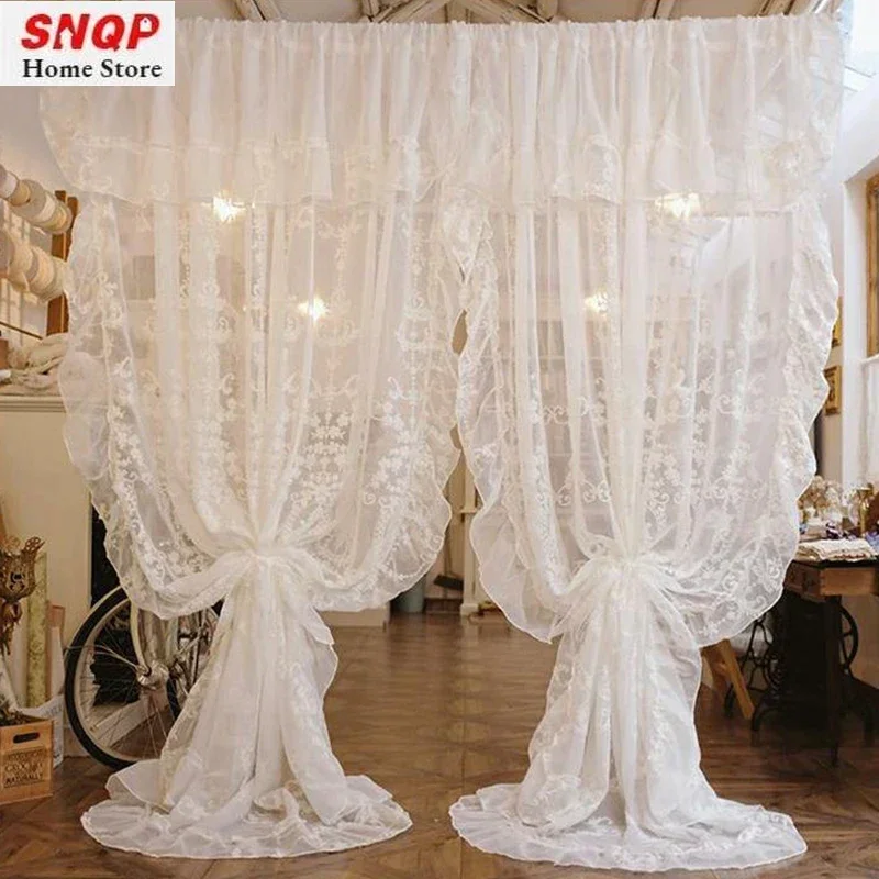 

European Retro White Tulle Lace Luxury Curtains for Living Room Dining Bedroom Embroidery Sheer Balcony Window Custom blackout