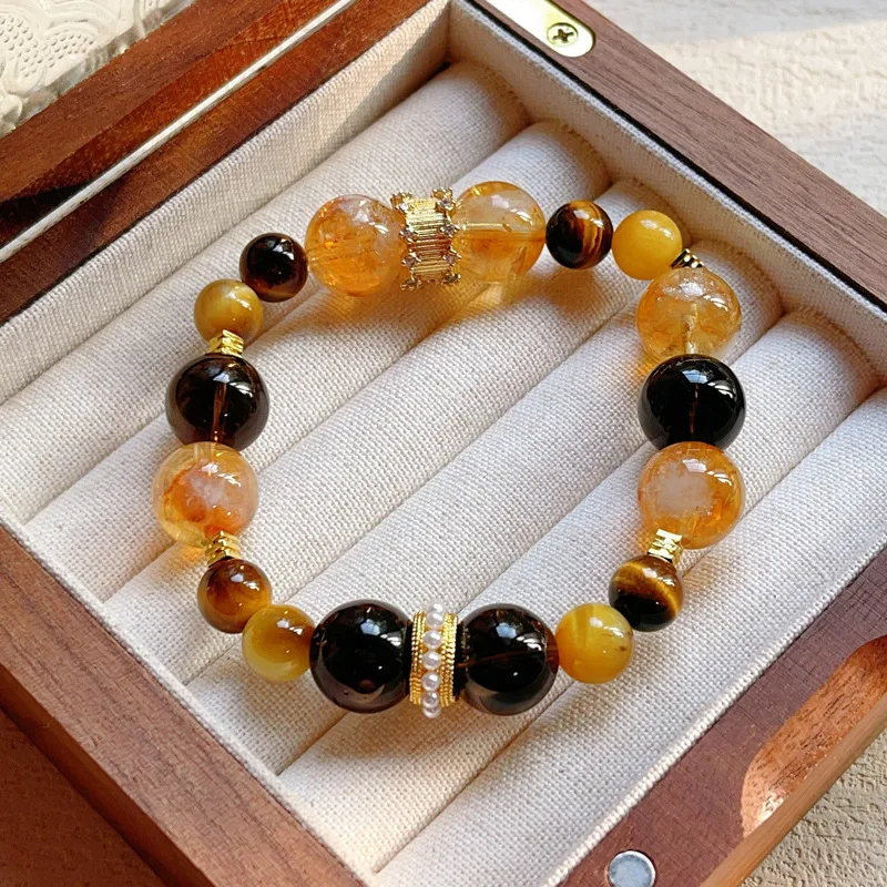 

Natural Multi-Gemstone Cystal Beaded Bracelet with Tiger's Eye, Smoky Quartz, Citrine Energy Together to Enhance Magnetic Field