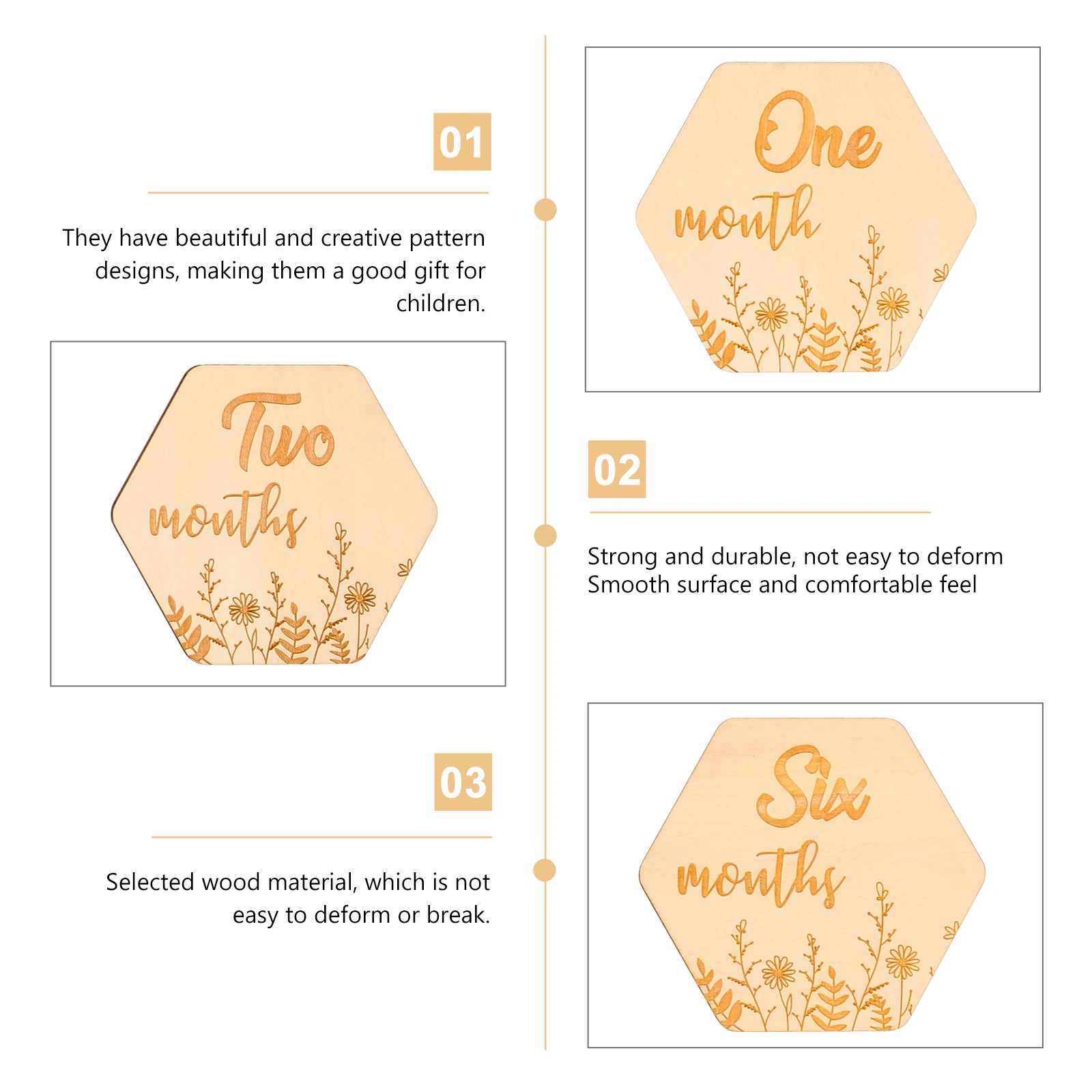 

12pcs Monthly Cards Wooden Monthly Commemorative Block Milestone Blocks Growth Commemorative Photo Props Newborn Infant