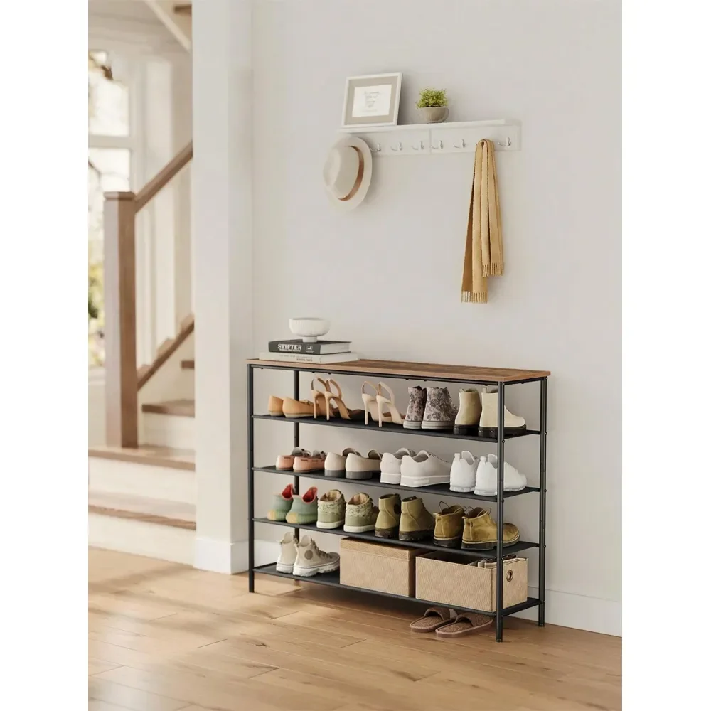 

Стеллаж для обуви 5-ярусный, узкий органайзер для обуви в прихожую, с 4 тканевыми полками и верхней полкой для сумок, стальная рама, I