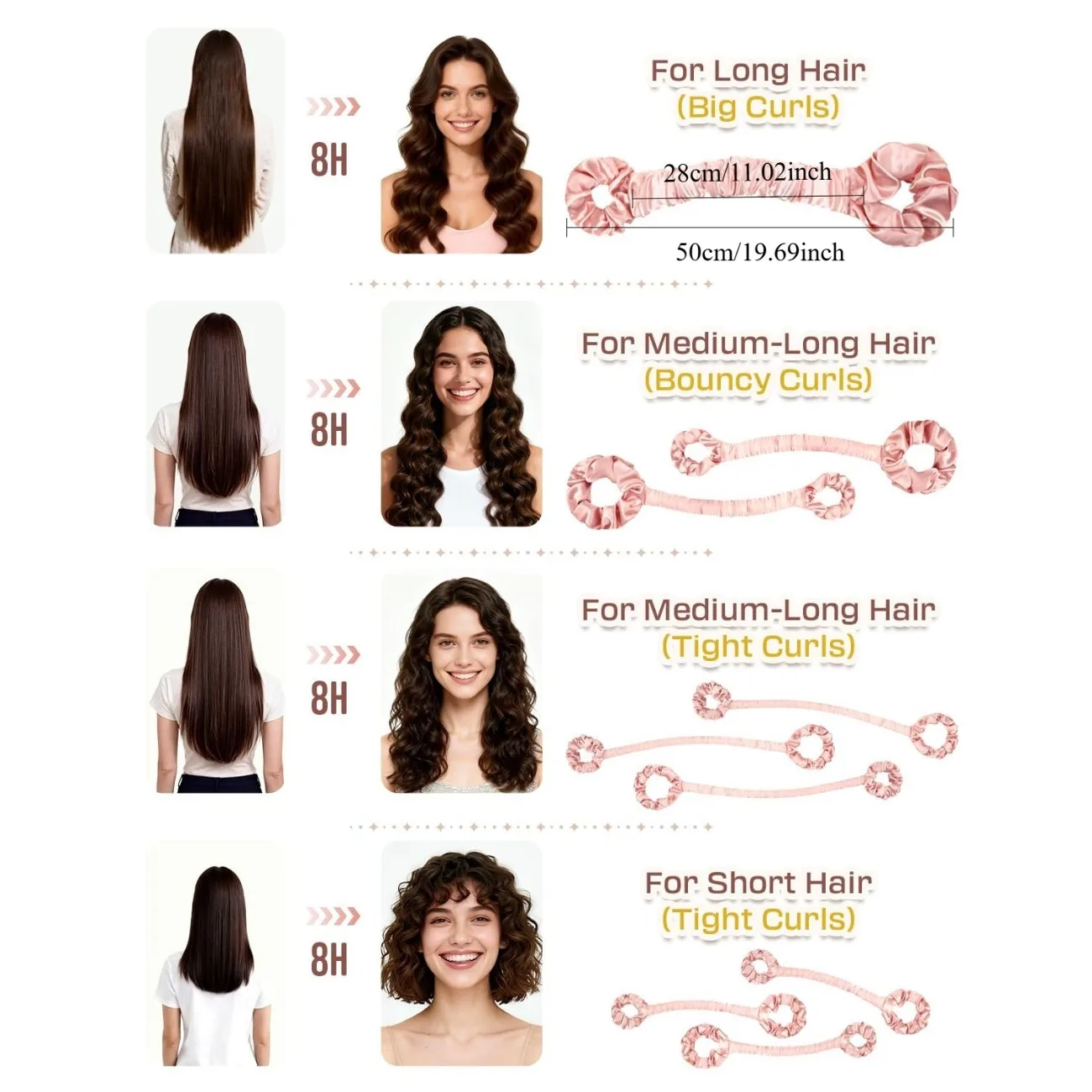 Heatless Hair Curler Set Satin Non Heat Curling Rod Overnight Big Curls Sleep Roller Scrunchie Lazy Wavy Hair Tool view 2