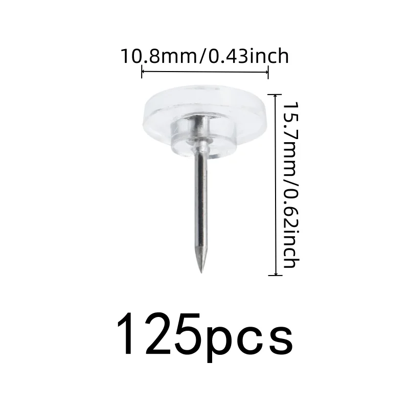 125 pcs Clear Flat Thumb Tacks, Easy Push Sharp Pin and Transparent Flat Head, ideal for Photo Picture Pinning