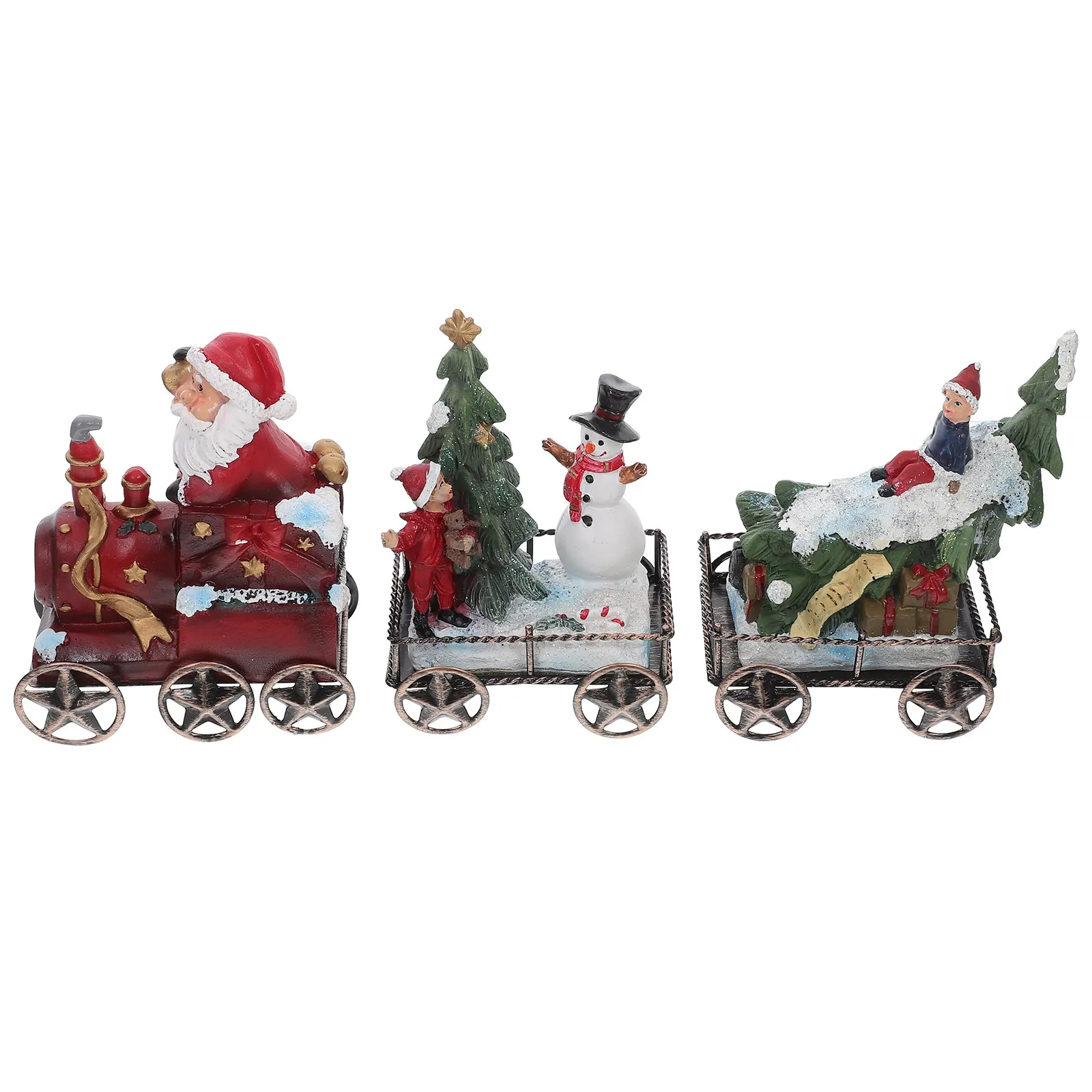 3Pcs Xmas Resin Train Set Desktop Decoration Christmas Party Supplies Holiday Resin Train Decorative Props Christmas Home Decor