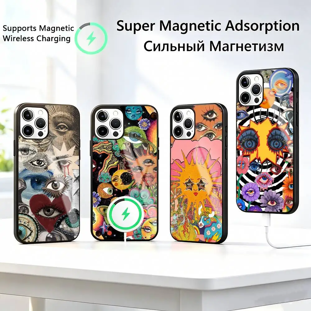 

Big Eyes-s Trendy Print Lines Phone Case For iPhone17,16,15,14,13,12,11 Plus,Pro Supports Magnetic Wireless Charging