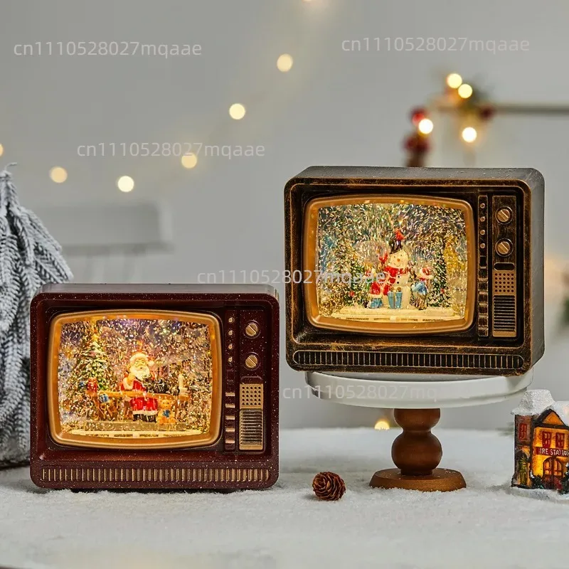 Christmas Desktop Creative Retro TV Ornament Holiday Dress Snow Water Music Light Atmosphere Layout